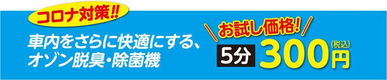 車内をさらに快適にするオゾン脱臭・除菌器 お試し価格 5分・300円